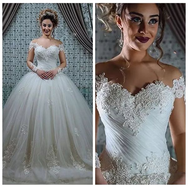 2019 off shoulder short sleeves ball gown wedding dresses lace appliques lace up back chapel train long bridal gowns vestidos de marriage, White
2019 off shoulder short sleeves ball gown wedding dresses lace appliques lace up back chapel train long bridal gowns vestidos de marriage, White