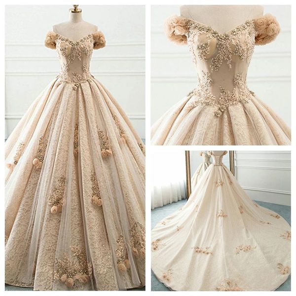 enchanting cap sleeve champagne princess wedding dress with 3d roses crystals lace turkey ball gown vestidos de novia corte princesa, White
enchanting cap sleeve champagne princess wedding dress with 3d roses crystals lace turkey ball gown vestidos de novia corte princesa, White