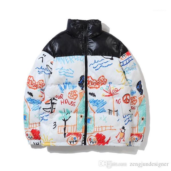 long sleeve stand collar fashion style homme clothing casual apparel mens winter designer down graffiti print, Black
long sleeve stand collar fashion style homme clothing casual apparel mens winter designer down graffiti print, Black