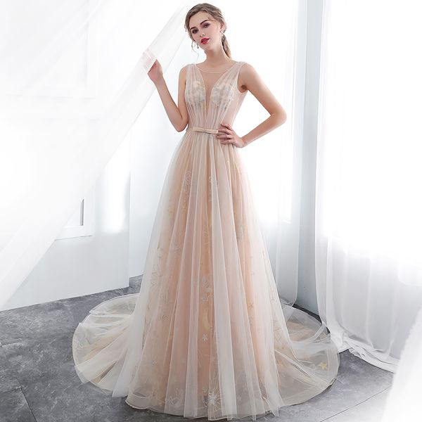 2019 light champagne vintage wedding dresses sheer neck v neck lace appliques formal bridal gowns elegant abiti cerimonia cps1005, White
2019 light champagne vintage wedding dresses sheer neck v neck lace appliques formal bridal gowns elegant abiti cerimonia cps1005, White