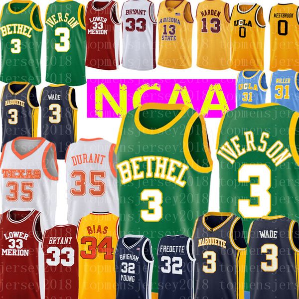 top high school Allen 3 Iverson University Dwyane 3 Wade Jersey Green Blue Embroidery Basketball Jerseys Cheap wholesale