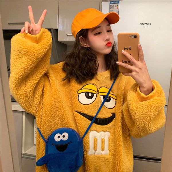 2019 autumn winter girls sweatshirt lamb fleece coat the loose cec plus velvet thick o-neck pullover jacket, Black
2019 autumn winter girls sweatshirt lamb fleece coat the loose cec plus velvet thick o-neck pullover jacket, Black
