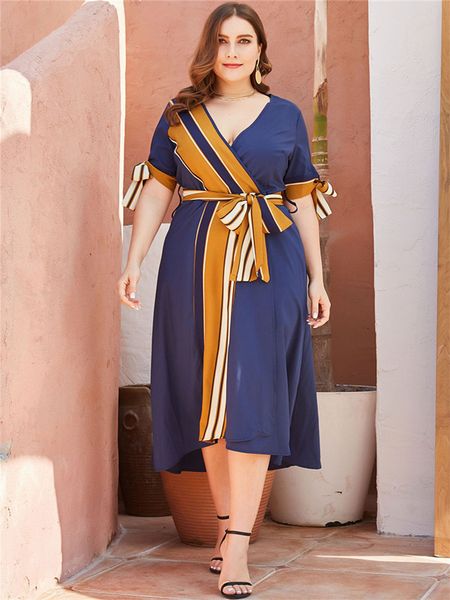 blue patchwork summer womens dresses oversize bow v neck with short sleeve casual ol style womens designer dresses, Black;gray
blue patchwork summer womens dresses oversize bow v neck with short sleeve casual ol style womens designer dresses, Black;gray