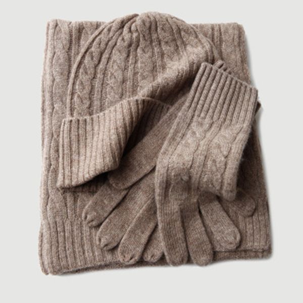 three pieces cashmere hat scarf gloves set knitted warm thick cap winter 2019 knit wool hat cap, Blue;gray 
three pieces cashmere hat scarf gloves set knitted warm thick cap winter 2019 knit wool hat cap, Blue;gray