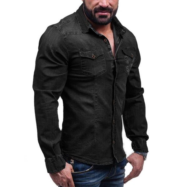 new denim shirt with solid leaf printed pocket trim for men's long-sleeved shirt 3302, White;black
new denim shirt with solid leaf printed pocket trim for men's long-sleeved shirt 3302, White;black