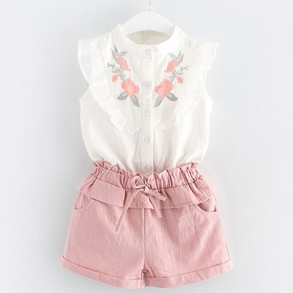 2020 children's clothing new girl suits summer with embroidered sleeveless shirt + shorts two-piece outfit, White
2020 children's clothing new girl suits summer with embroidered sleeveless shirt + shorts two-piece outfit, White