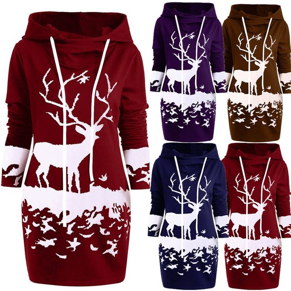 winter sweatshirt women christmas monochrome reindeer printed hooded long pullovers femme christmas drawstring hooded mini dress, Black
winter sweatshirt women christmas monochrome reindeer printed hooded long pullovers femme christmas drawstring hooded mini dress, Black