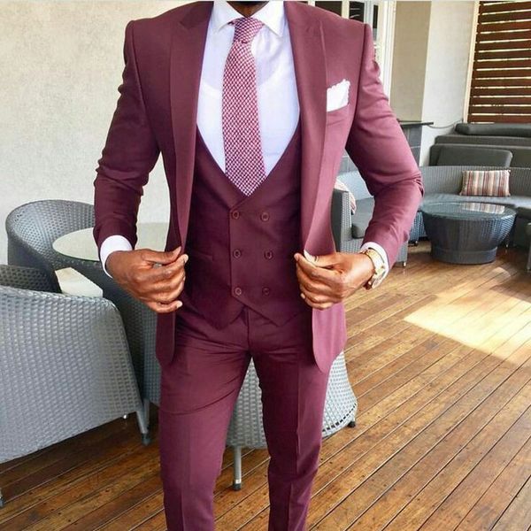 

peak design slim fit men suits for wedding groom tuxedo burgundy business jacket man blazer white pants 3piece costume homme terno masculino, Black;gray