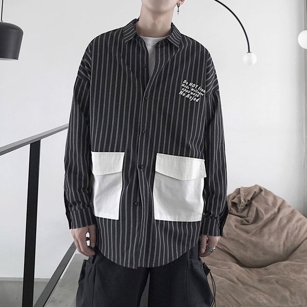 black/gray striped long sleeve shirt mens -5xl plus size casual loose cotton shirts with pockets hip hop streetwear fashion, White;black
black/gray striped long sleeve shirt mens -5xl plus size casual loose cotton shirts with pockets hip hop streetwear fashion, White;black