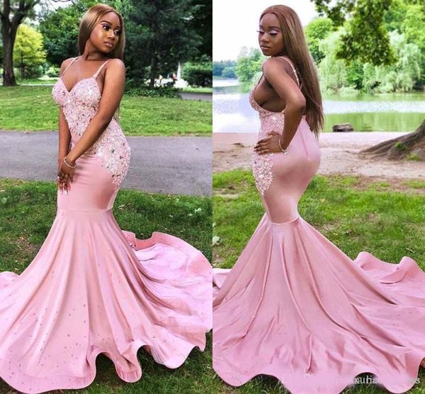 2020 new black girls pink prom dresses mermaid spaghetti straps backless long for party evening gowns with beads appliques
2020 new black girls pink prom dresses mermaid spaghetti straps backless long for party evening gowns with beads appliques