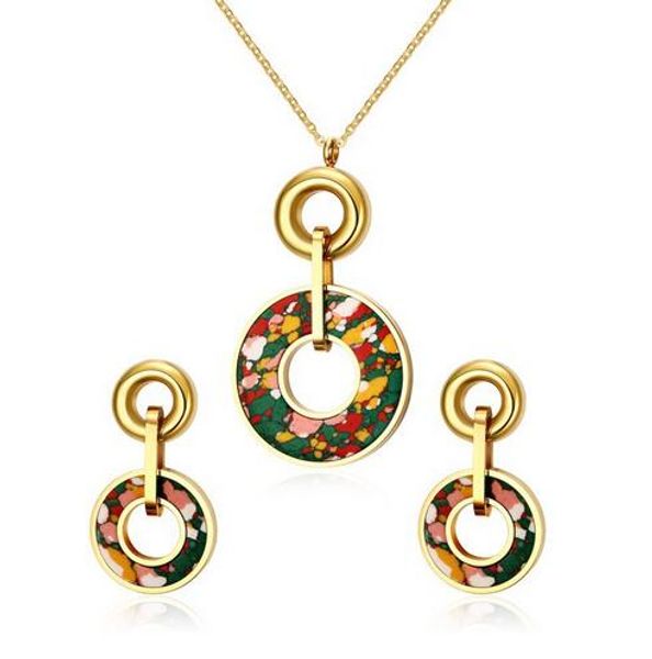 2019 new bohemian style stainless steel stone necklace + stud earrings for women fashion geometric circle party jewelry set, Silver
2019 new bohemian style stainless steel stone necklace + stud earrings for women fashion geometric circle party jewelry set, Silver