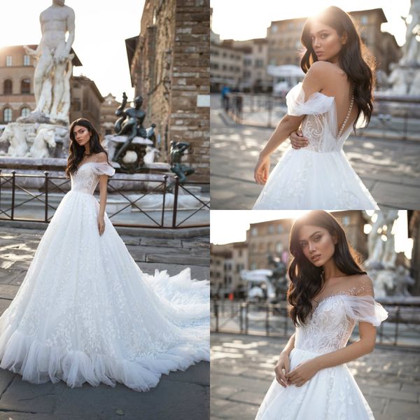 2020 milla nova boho wedding dresses lace appliqued a line sweep train country bridal gowns off shoulder elegant beach robes de mariée, White
2020 milla nova boho wedding dresses lace appliqued a line sweep train country bridal gowns off shoulder elegant beach robes de mariée, White