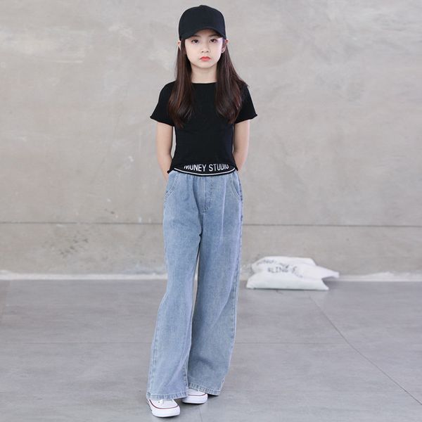 children's wear set summer wear 2020 new the little girl black t-shirts + loose jeans two-piece suit children's clothing suit, White
children's wear set summer wear 2020 new the little girl black t-shirts + loose jeans two-piece suit children's clothing suit, White