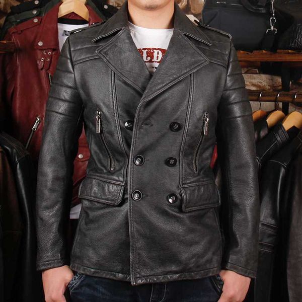 men's leather & faux autumn long winter jacket motorcycle clothing lapels double-breasted slim windbreaker, Black
men's leather & faux autumn long winter jacket motorcycle clothing lapels double-breasted slim windbreaker, Black