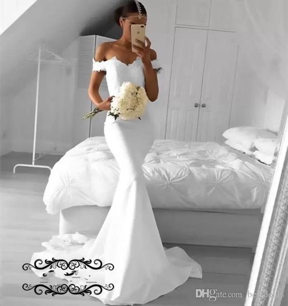 long country style mermaid bridesmaid dresses off shoulder white satin lace up back maid of honor dress wedding guest dress, White;pink
long country style mermaid bridesmaid dresses off shoulder white satin lace up back maid of honor dress wedding guest dress, White;pink