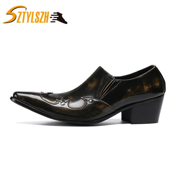 dress shoes high heel men pointed toe leather slip-on classic retro bronze business formal party, Black
dress shoes high heel men pointed toe leather slip-on classic retro bronze business formal party, Black
