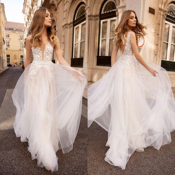 fashion berta lace backless boho wedding dresses plunging neck a line beach bridal gowns floor length tulle bohemian vestidos de noiva, White
fashion berta lace backless boho wedding dresses plunging neck a line beach bridal gowns floor length tulle bohemian vestidos de noiva, White