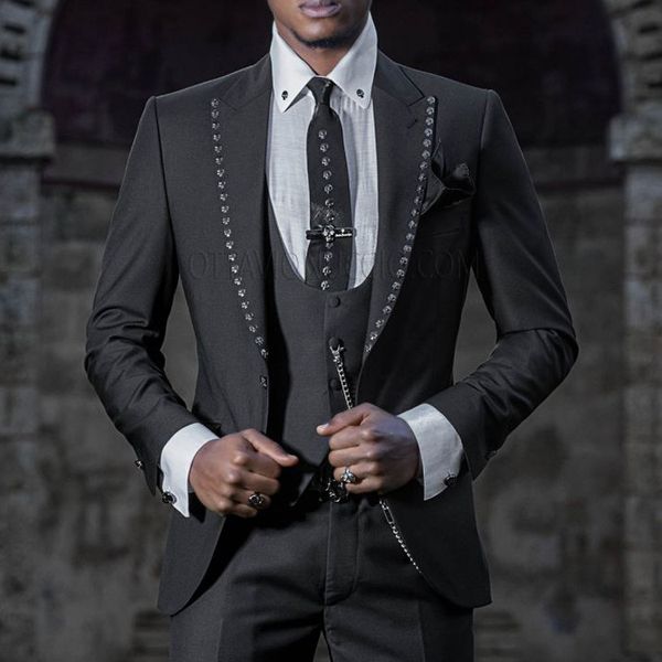 peaked lapel groom tuxedos handsome slim fit men wedding wear business party prom suits (jacket+pants+vest), Black;gray
peaked lapel groom tuxedos handsome slim fit men wedding wear business party prom suits (jacket+pants+vest), Black;gray