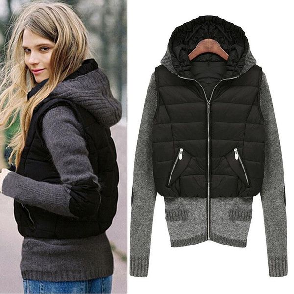 winter jacket women knitted sleeve hood parkas windbreak outerwear coat woman fashion, Black
winter jacket women knitted sleeve hood parkas windbreak outerwear coat woman fashion, Black