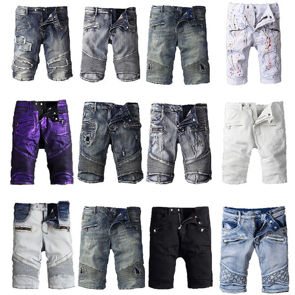 classic balmain denim shorts ripped holes design jeans black casual spring hip hop rap street trousers pencil pants, Blue
classic balmain denim shorts ripped holes design jeans black casual spring hip hop rap street trousers pencil pants, Blue