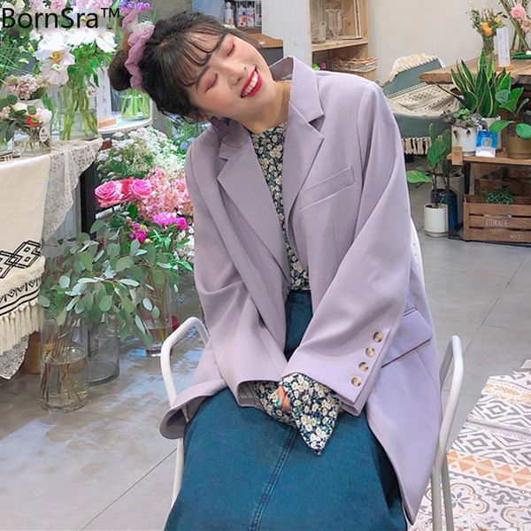 bornsra elegant purple women blazers notched collar single-breasted loose jacket female 2020 spring summer full sleeve outwear, White;black
bornsra elegant purple women blazers notched collar single-breasted loose jacket female 2020 spring summer full sleeve outwear, White;black