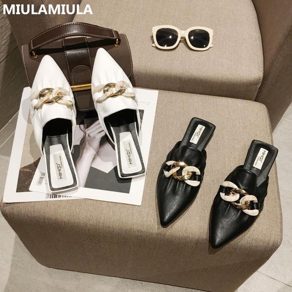 miulamiula designers 2020 summer new metal chain pointed toe flat leather slippers slip on loafers mules flip flops, Black
miulamiula designers 2020 summer new metal chain pointed toe flat leather slippers slip on loafers mules flip flops, Black