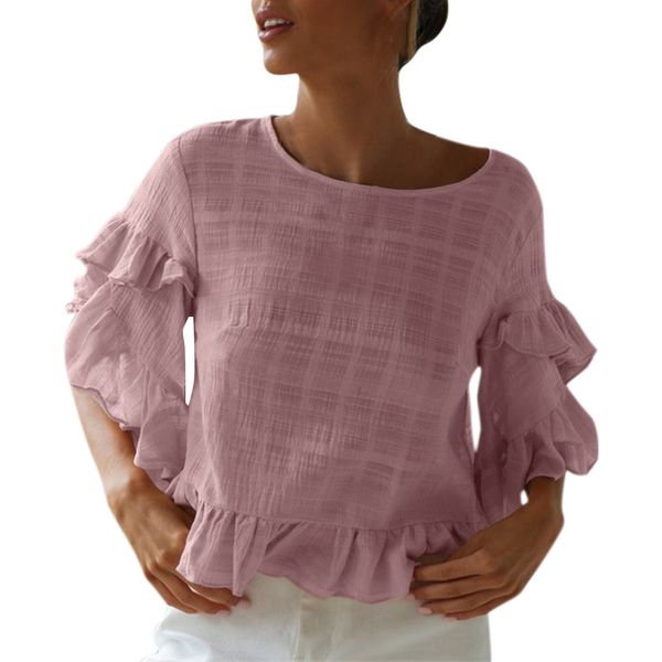 blusas mujer de moda 2019 women's blousewomen's casual solid color o-neck shirt trumpet sleeves ruffled shirt gothic vadim, White
blusas mujer de moda 2019 women's blousewomen's casual solid color o-neck shirt trumpet sleeves ruffled shirt gothic vadim, White