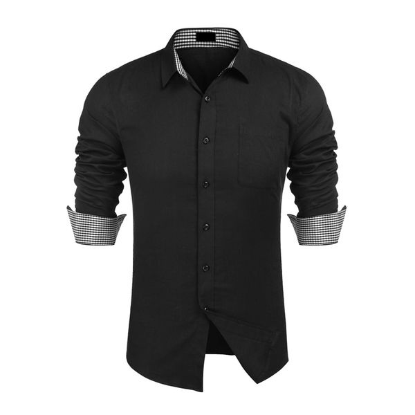 men's long sleeve linen cotton business shirt plaid casual shirt, White;black
men's long sleeve linen cotton business shirt plaid casual shirt, White;black