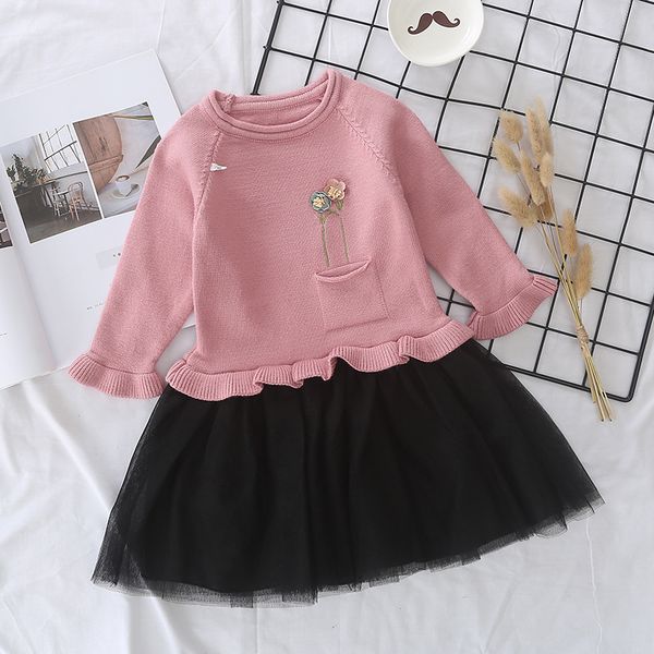 2019 children's wear spring and autumn thin girls sweater flower round neck stitching long sleeve knitted dress, Blue
2019 children's wear spring and autumn thin girls sweater flower round neck stitching long sleeve knitted dress, Blue