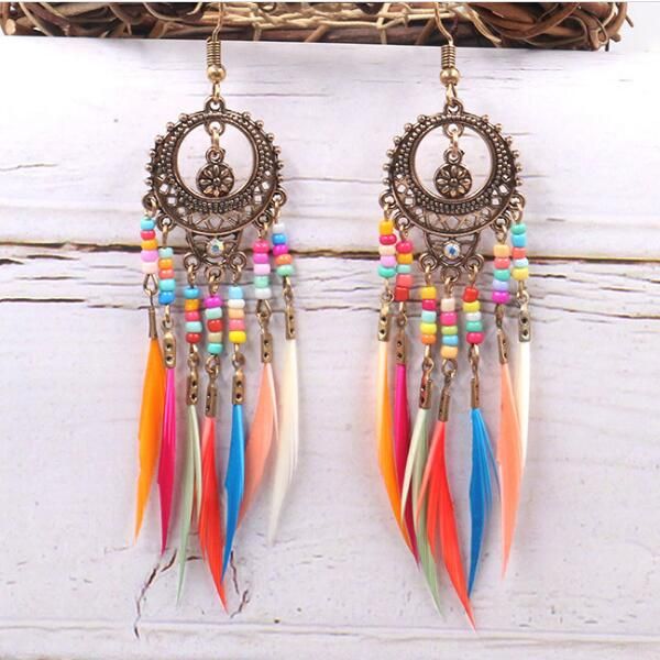 bohemian beads feather tassel earrings vintage colorful eardrop bronze exaggerated hollow new factory price 12pair/lot, Golden
bohemian beads feather tassel earrings vintage colorful eardrop bronze exaggerated hollow new factory price 12pair/lot, Golden