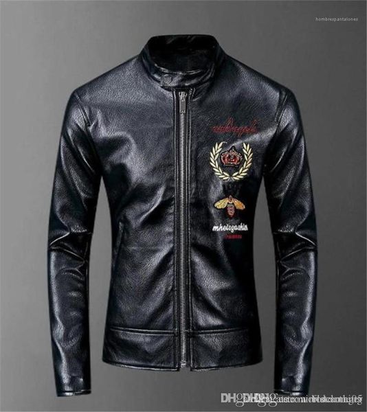 jackets slim embroidery printed stand collar long sleeve mens coats casual designger mens bomber jackets autumn pu mens, Black 
jackets slim embroidery printed stand collar long sleeve mens coats casual designger mens bomber jackets autumn pu mens, Black