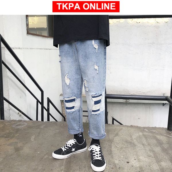 distressed jeans men streetwear 2020 mens blue jeans classic hip hop designer korean denim pants baggy straight 
distressed jeans men streetwear 2020 mens blue jeans classic hip hop designer korean denim pants baggy straight