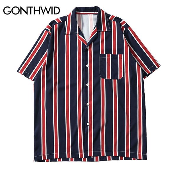 gonthwid vertical stripe beach shirts streetwear men summer hip hop pocket short sleeve shirts 2019 male fashion turn-down shirt, White;black
gonthwid vertical stripe beach shirts streetwear men summer hip hop pocket short sleeve shirts 2019 male fashion turn-down shirt, White;black