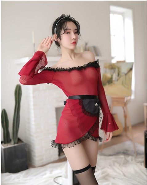 new uniform attractive lovely mesh maid apron outfit fun transparent underwear set, Red;black
new uniform attractive lovely mesh maid apron outfit fun transparent underwear set, Red;black