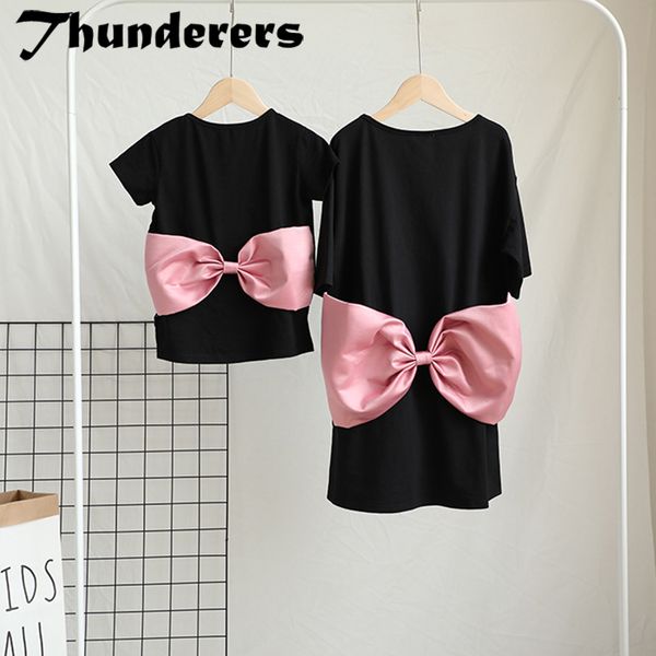 thunderers 2019 new fashion summer family look big bow matching family clothes casual cotton daughter and mom clothing, Blue 
thunderers 2019 new fashion summer family look big bow matching family clothes casual cotton daughter and mom clothing, Blue