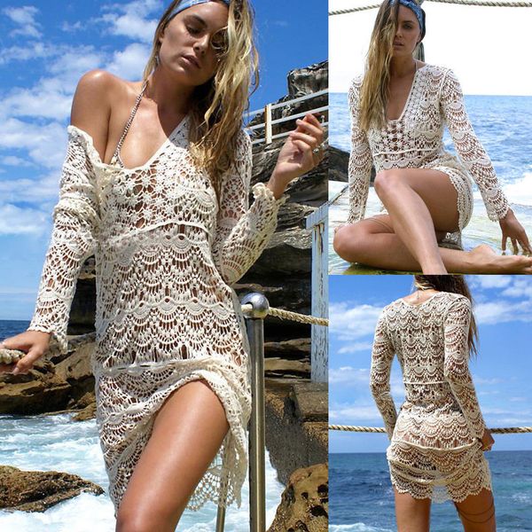 women summer solid knit crochet cover up dresses ladies long sleeve v-neck beach mini dress, Black;gray
women summer solid knit crochet cover up dresses ladies long sleeve v-neck beach mini dress, Black;gray