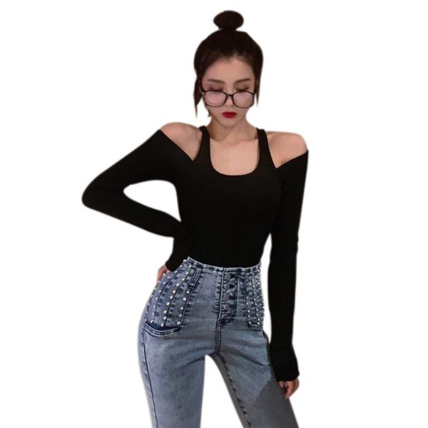 women's t-shirt women ladies summer hollow round collar off-shoulder slim solid color spring long sleeve 2021, White
women's t-shirt women ladies summer hollow round collar off-shoulder slim solid color spring long sleeve 2021, White