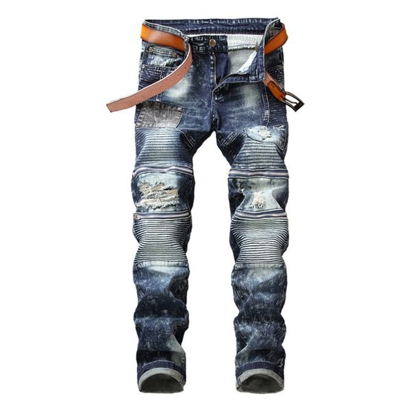 2019 new fashion men's mid-rise jeans slim straight burst pleated blue denim trousers more size 29-34 36 38
2019 new fashion men's mid-rise jeans slim straight burst pleated blue denim trousers more size 29-34 36 38
