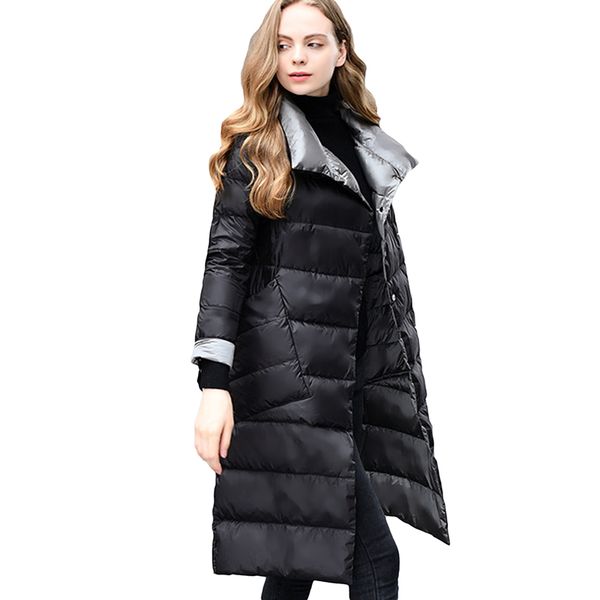 2019 two side wear autumn winter 90% white duck down coat women light down long jacket women warm parkas a124, Black
2019 two side wear autumn winter 90% white duck down coat women light down long jacket women warm parkas a124, Black