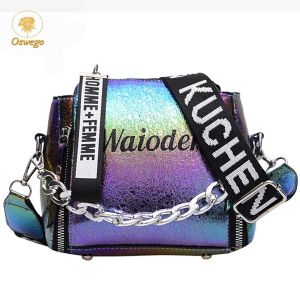 oswego laser shoulder bag 2020 new letter chic wide shoulder strap messenger bag female tote bags chest handbag