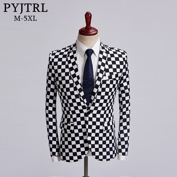 pyjtrl tide male black white plaid blazer design mens plus size 5xl fashion suit jacket singer costume homme slim fit outfit, White;black
pyjtrl tide male black white plaid blazer design mens plus size 5xl fashion suit jacket singer costume homme slim fit outfit, White;black
