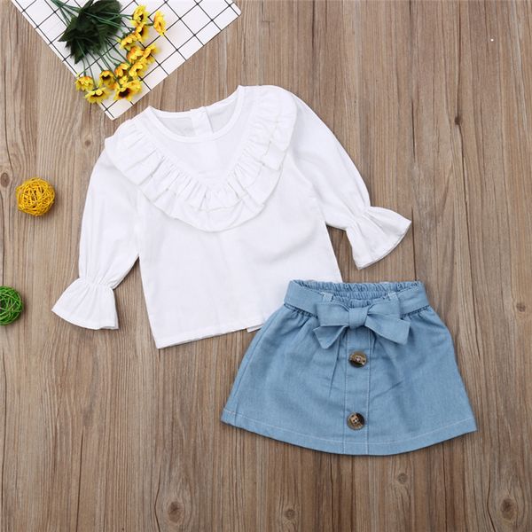 newborn kids baby girls clothes sashes button denim skirts round neck long sleeve solid shirt 2pc toddler lovely outfits, White
newborn kids baby girls clothes sashes button denim skirts round neck long sleeve solid shirt 2pc toddler lovely outfits, White