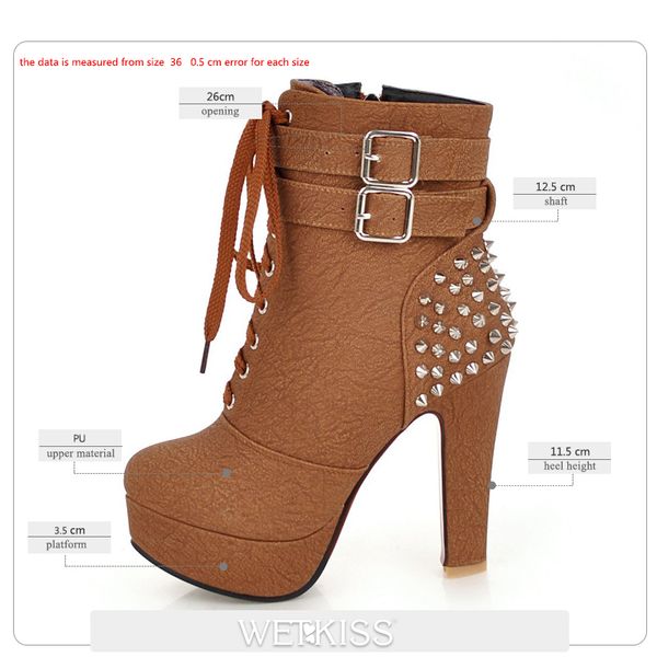wetkiss plus size 34-48 high heels thick boots women lace up round toe pu rivet boot female studded platform shoes 2020 winter mx200508, Black
wetkiss plus size 34-48 high heels thick boots women lace up round toe pu rivet boot female studded platform shoes 2020 winter mx200508, Black