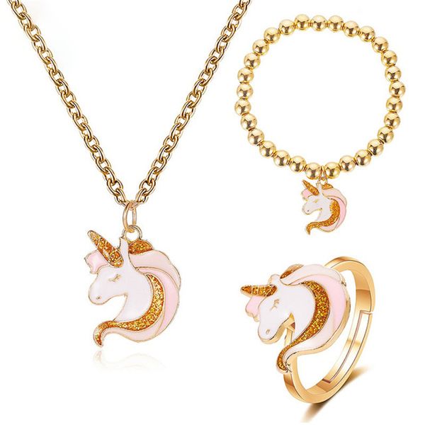 2020 new children's cartoon decoration cute unicorn gift necklace elastic bracelet ring set women's jewelry wholesale, Slivery;golden
2020 new children's cartoon decoration cute unicorn gift necklace elastic bracelet ring set women's jewelry wholesale, Slivery;golden