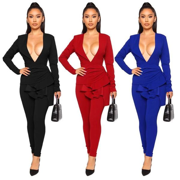 long sleeve blazer suit set two piece set elegant ruffle v -neck work office matching business clothes, White;black
long sleeve blazer suit set two piece set elegant ruffle v -neck work office matching business clothes, White;black