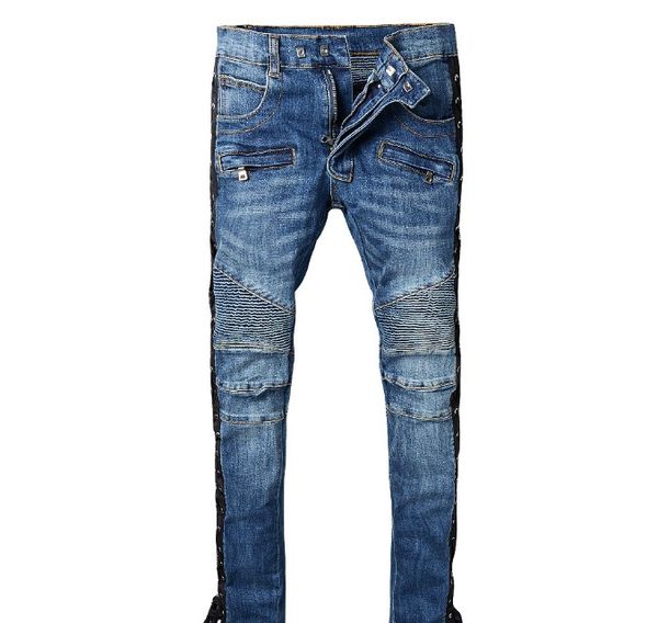 mens designer jeans side stripe bandage fashion brand denim pants retro color ripped distressed slim pencil pants mens designer pants, Blue
mens designer jeans side stripe bandage fashion brand denim pants retro color ripped distressed slim pencil pants mens designer pants, Blue