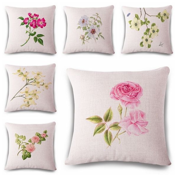 flowers and plants hand cotton flax pillow back cushion