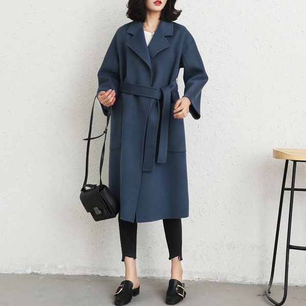 women's wool & blends long woolen cashmere coats for women 2021 autumn winter ladies jackets plus size overcoat double sided navy belt, Black
women's wool & blends long woolen cashmere coats for women 2021 autumn winter ladies jackets plus size overcoat double sided navy belt, Black
