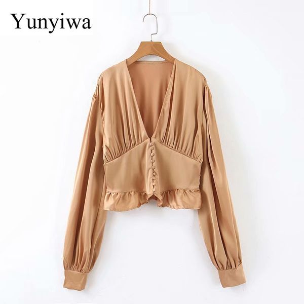 women vintage deep v neck solid color casual smock blouse shirts women hem pleat ruffles court blusas chic femininas, White
women vintage deep v neck solid color casual smock blouse shirts women hem pleat ruffles court blusas chic femininas, White