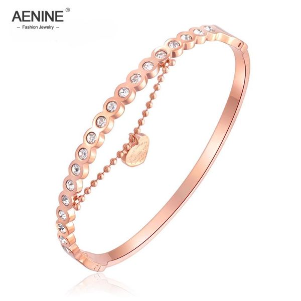 aenine classic stainless steel heart charms bangles for women inlaid cubic zirconia rose gold color bracelets jewelry aogh822, Black 
aenine classic stainless steel heart charms bangles for women inlaid cubic zirconia rose gold color bracelets jewelry aogh822, Black